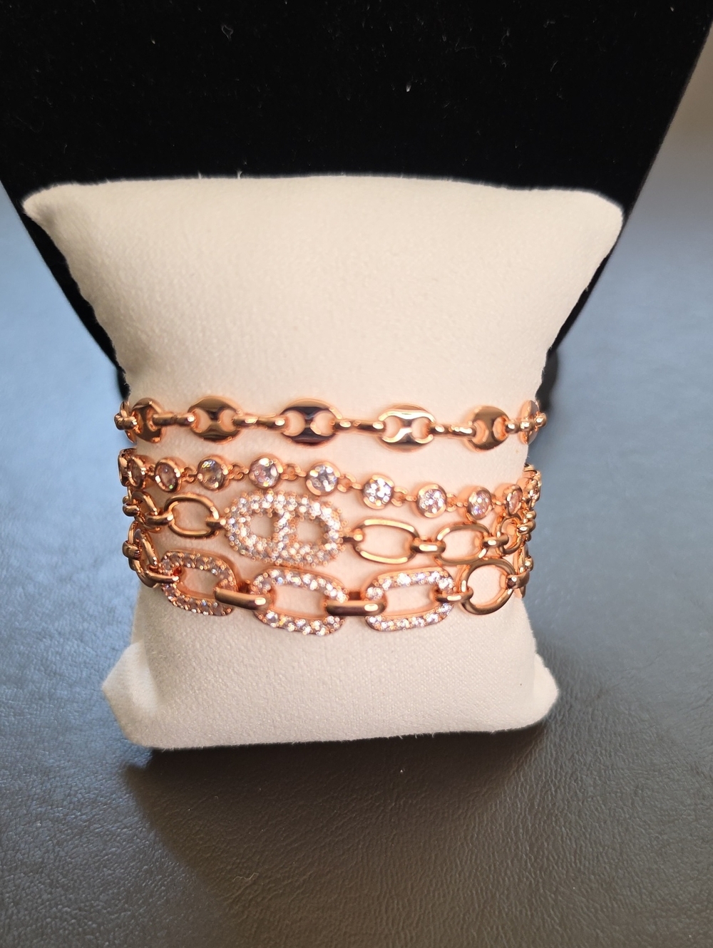Rose Gold Crystal Link Bracelet Trio - Women Jewelry